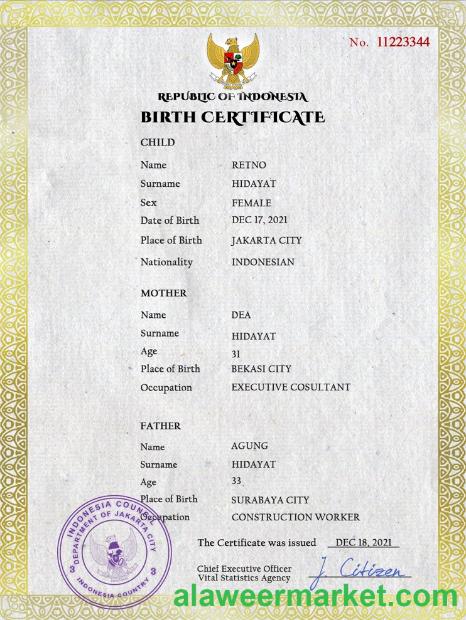 Indonesia vital record birth certificate PSD template